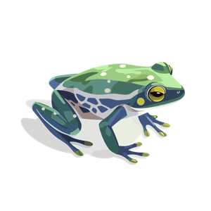 Illustration of a colorful, stylized frog.