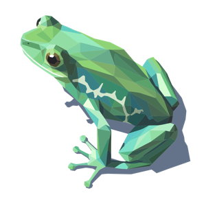 It's a geometric, low-poly illustration of a frog.