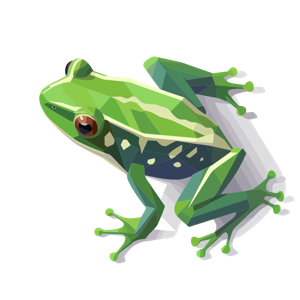 Stylized geometric illustration of a green frog.