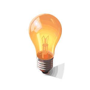 Illustration of an illuminated incandescent light bulb on a white background.