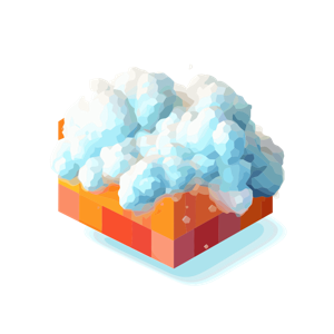 A geometrically stylized low-poly graphic of clouds above an orange base.
