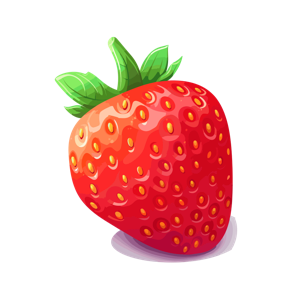 A stylized illustration of a strawberry.