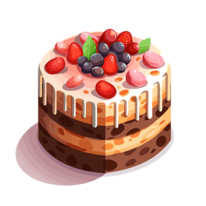 The image is a colorful illustration of a decorated cake.