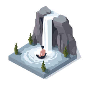 A person meditating by a waterfall.