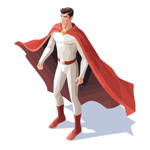 A superhero character is depicted in a classic heroic pose.