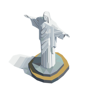 Stylized low-poly illustration of Christ the Redeemer statue.