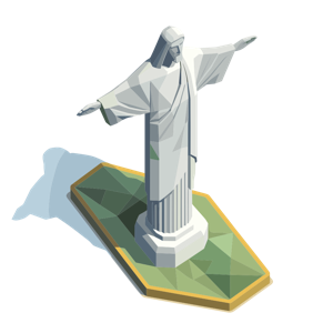 Stylized illustration of Christ the Redeemer statue in low-poly art style