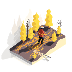 A firefighter facing a forest blaze.