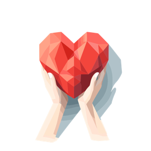 A pair of hands holding a geometric heart.