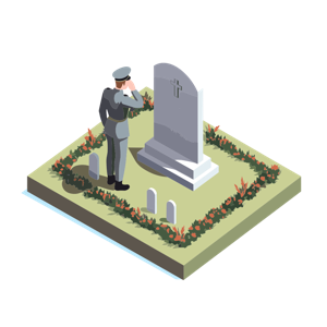 A military person saluting a gravestone in a symbolic act of honoring and remembrance.