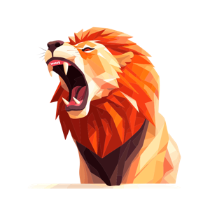 A low-poly illustration of a roaring lion.