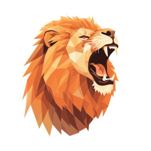 A low-polygon digital artwork of a roaring lion.