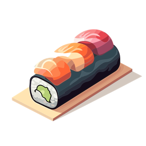 Illustration of a sushi roll with sashimi on top.