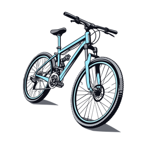 A stylized graphic of a mountain bike.
