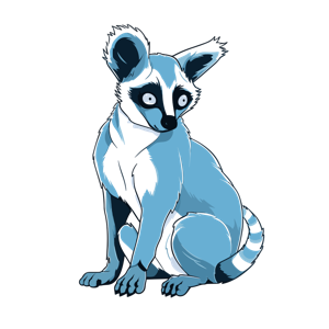 A cartoon illustration of a blue lemur.