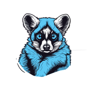 Illustration of a blue and black stylized raccoon.
