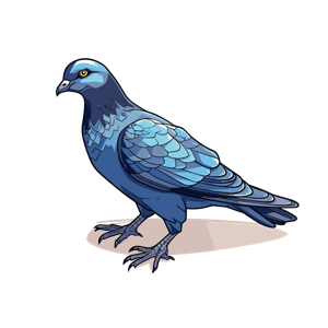 An illustrated pigeon with blue plumage.