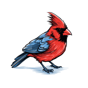 The image is an artistic, colorful illustration of a stylized cardinal bird.