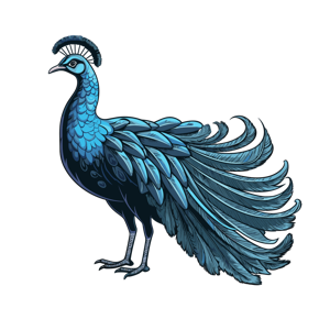 A stylized blue peacock.