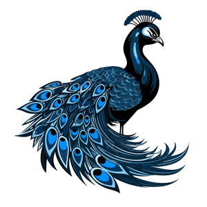 A stylized graphic of a peacock.