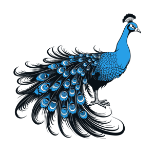 Illustration of a stylized blue peacock.