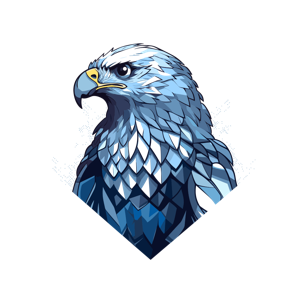 A stylized blue illustration of an eagle's head.