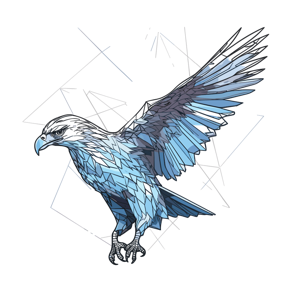 Stylized geometric illustration of an eagle in flight.