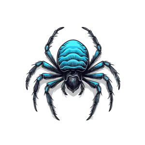 A stylized, artistically rendered blue and black spider.