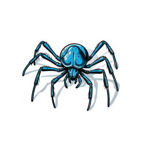 Stylized blue spider illustration.