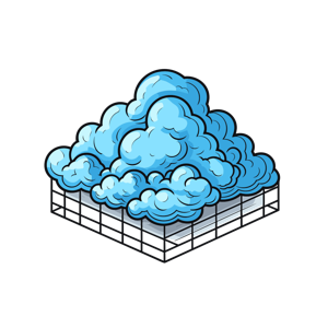 Stylized blue cloud emerging from a pixelated grid.