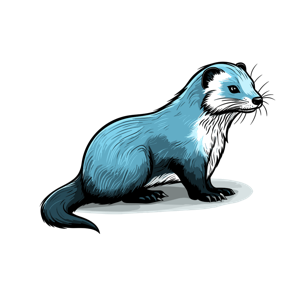 The image is a stylized illustration of a blue-colored ferret.
