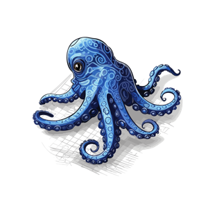 An illustrated blue octopus with patterned tentacles.