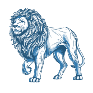 A detailed illustration of a blue lion.