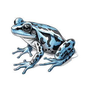The image features a detailed illustration of a blue poison dart frog.