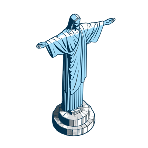 Illustration of a Christ the Redeemer-like statue with outstretched arms