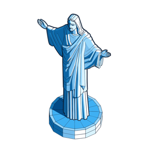 A stylized digital illustration of the Christ the Redeemer statue.