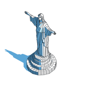 A wireframe rendering of the Christ the Redeemer statue.