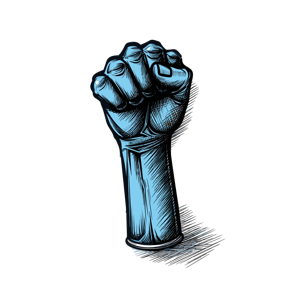 A raised blue clenched fist.