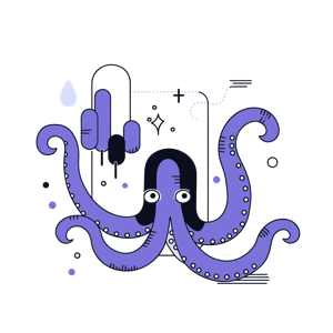 A cartoon octopus with geometric decorations in a simple art style.