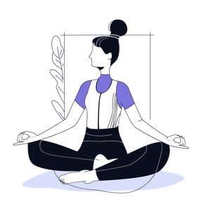 A stylized illustration of a person meditating in the lotus position.