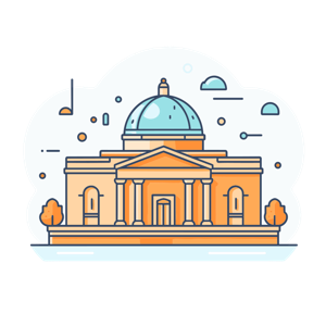 Illustration of a neoclassical building with a dome.