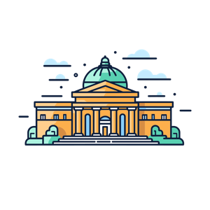 A colorful, illustrated depiction of a classical domed building.