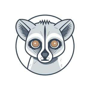 A stylized lemur face illustration.