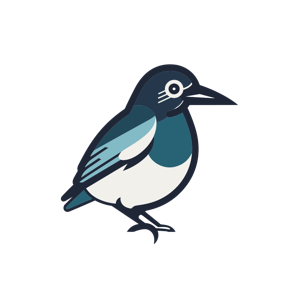The image contains a cartoonish illustration of a blue bird.