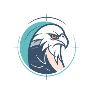 A stylized eagle logo with targeting reticle around it.
