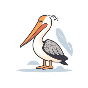 A stylized cartoon pelican.