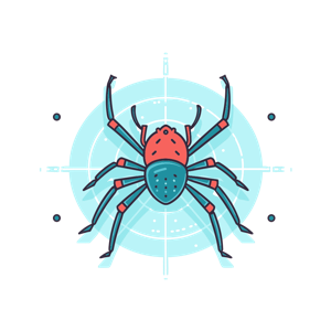 This is an illustration of a colorfully designed spider with a semi-abstract, digital art style background.