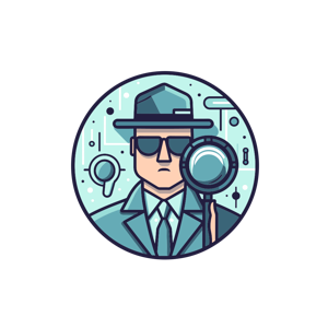 A stylized illustration of a detective with a magnifying glass.