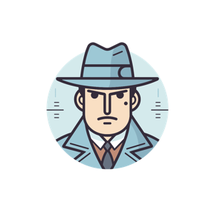 A stylized illustration of a serious man dressed as a detective.