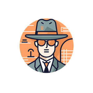 Illustration of a person dressed as a detective or a spy in formal attire with sunglasses and a hat.